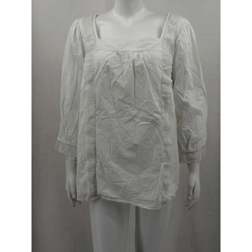 Talbots Top Womens 2X White Lace Trim Boho Feminine Cottagecore Summer Prairie